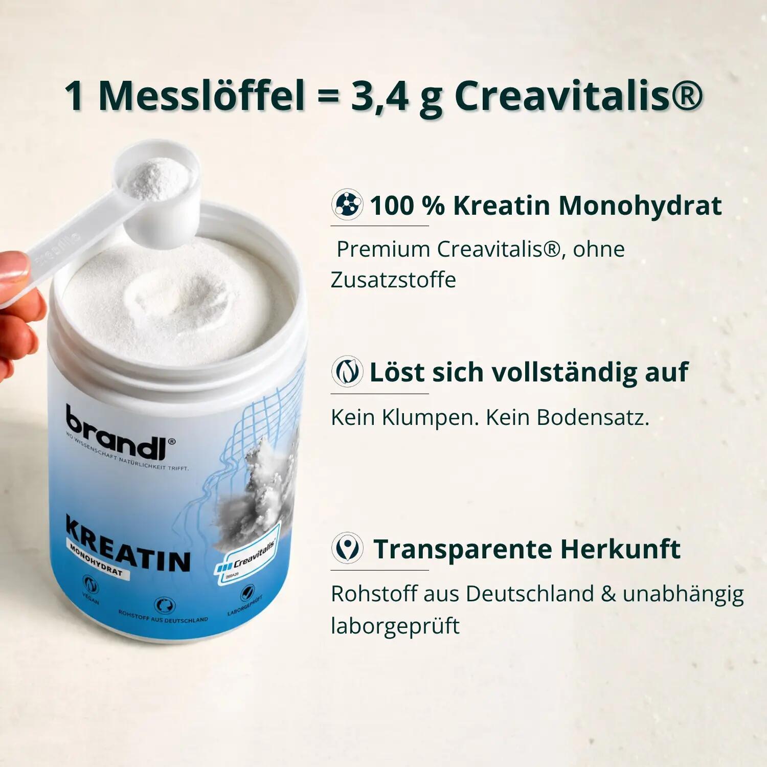 Kreatin Creavitalis® Kreatin Monohydrat Pulver 300g | 100% Made in Germany 2/8