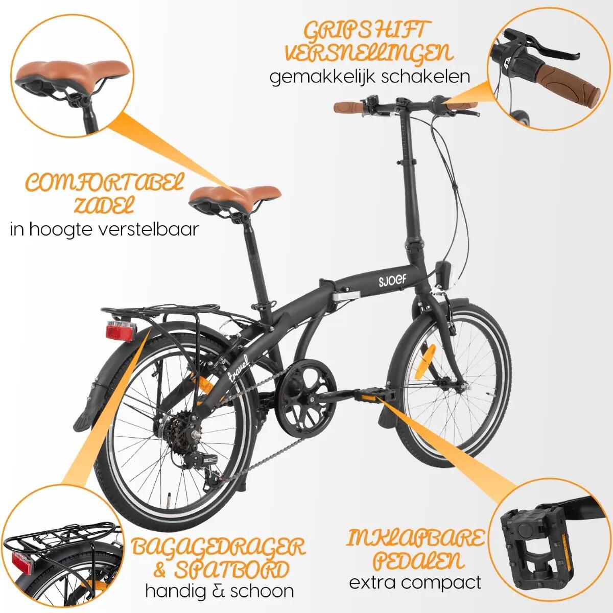 SJOEF Travel Vouwfiets 20 inch | 6 Shimano Versnellingen | Mat Zwart 5/7
