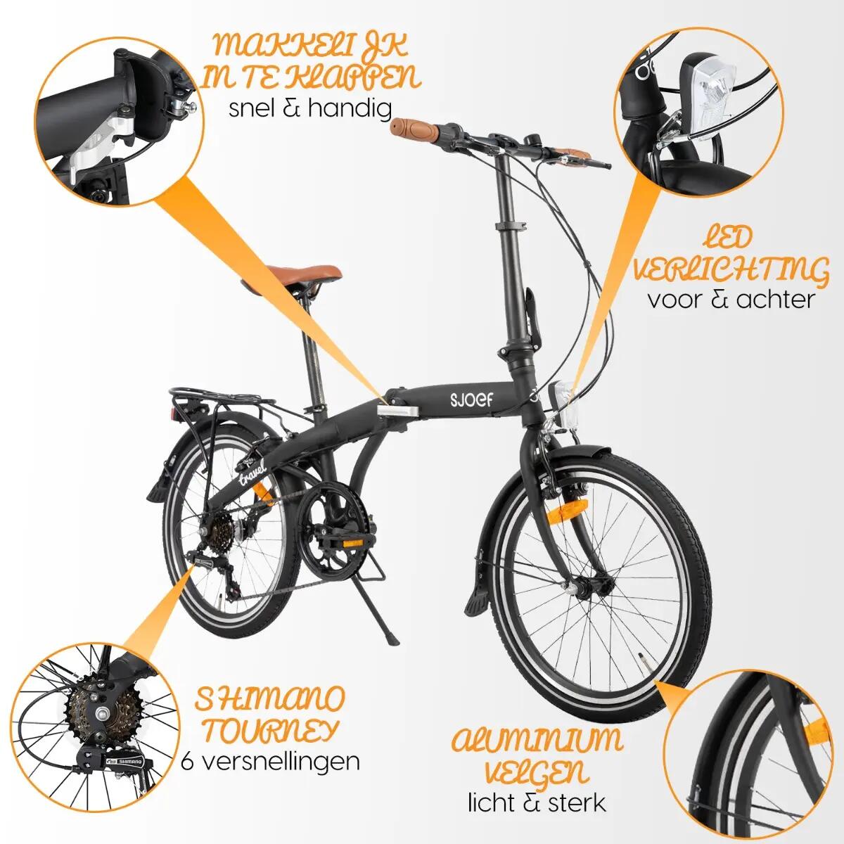 SJOEF Travel Vouwfiets 20 inch | 6 Shimano Versnellingen | Mat Zwart 4/7