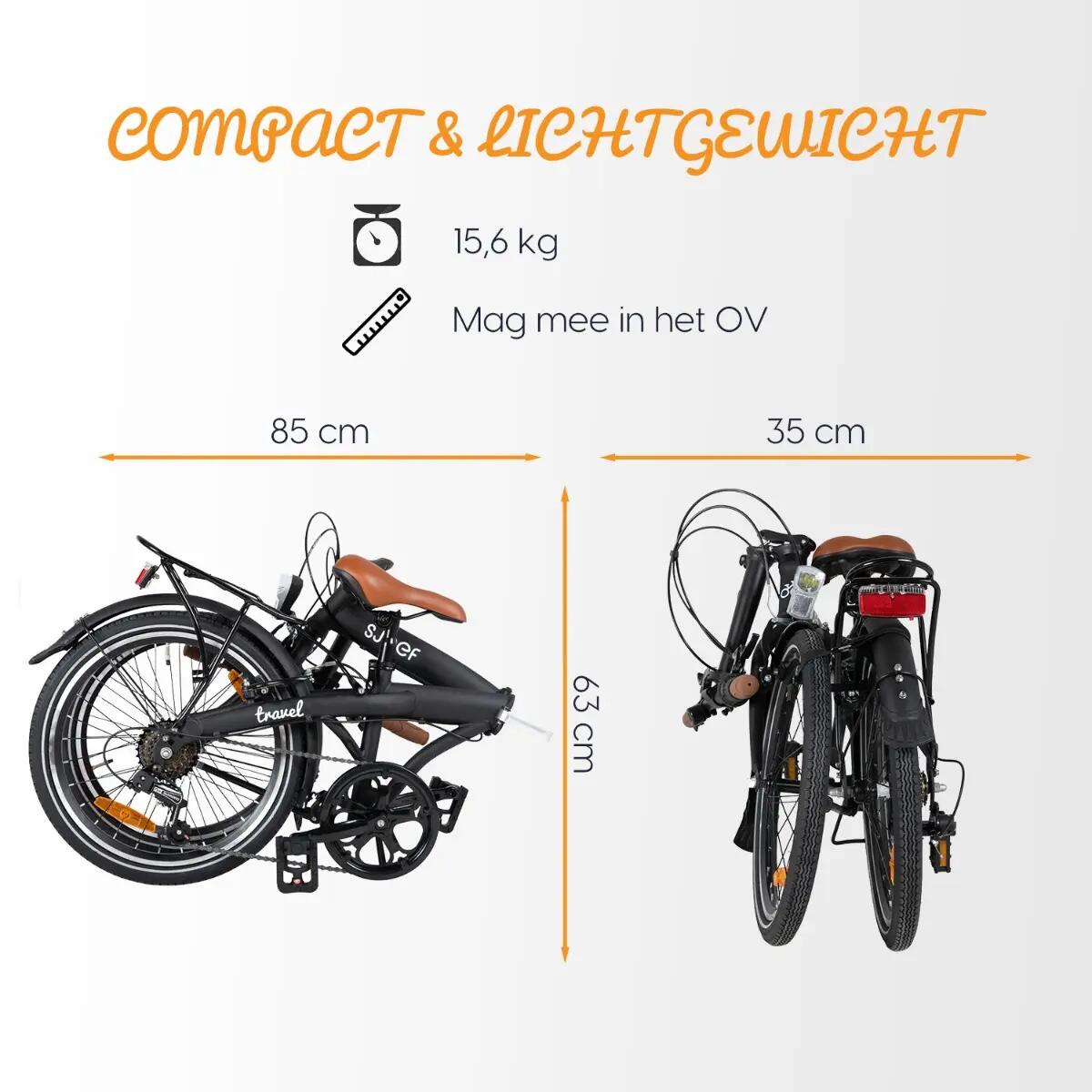 SJOEF Travel Vouwfiets 20 inch | 6 Shimano Versnellingen | Mat Zwart 2/7
