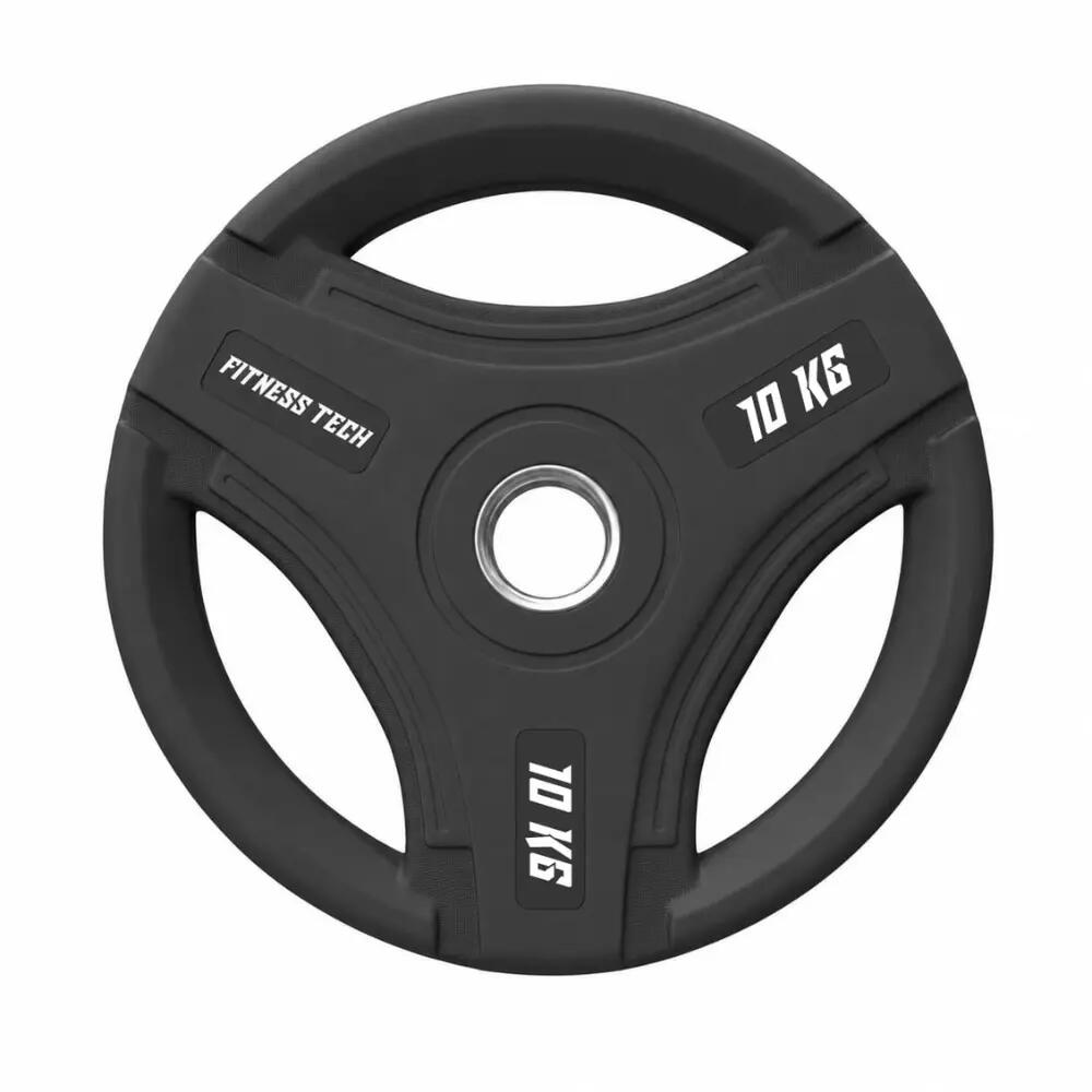 Disco Olímpico 10 kg Goma Virgen Triple Agarre Premium Fitness Tech 2/3