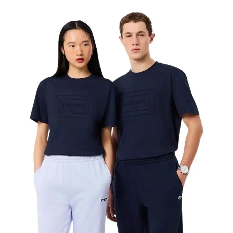 Camiseta Azul Marino Lacoste Unisex con Marca en Relieve de Corte Clásico y Amp 2/4