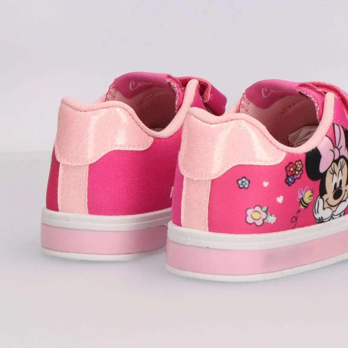 Sapatilhas de Lona com Luzes Minnie Mouse Infantis, Antiderrapantes, cor-de-rosa 5/6