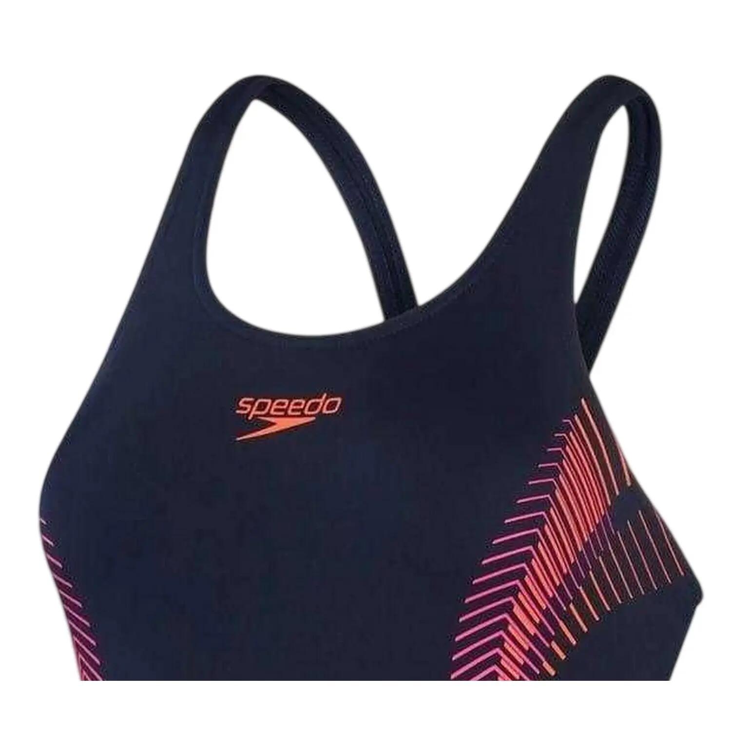 Costume Da Bagno Intero Astratta Muscleback Donna Speedo Placement Blu Navy Rosa 3/7