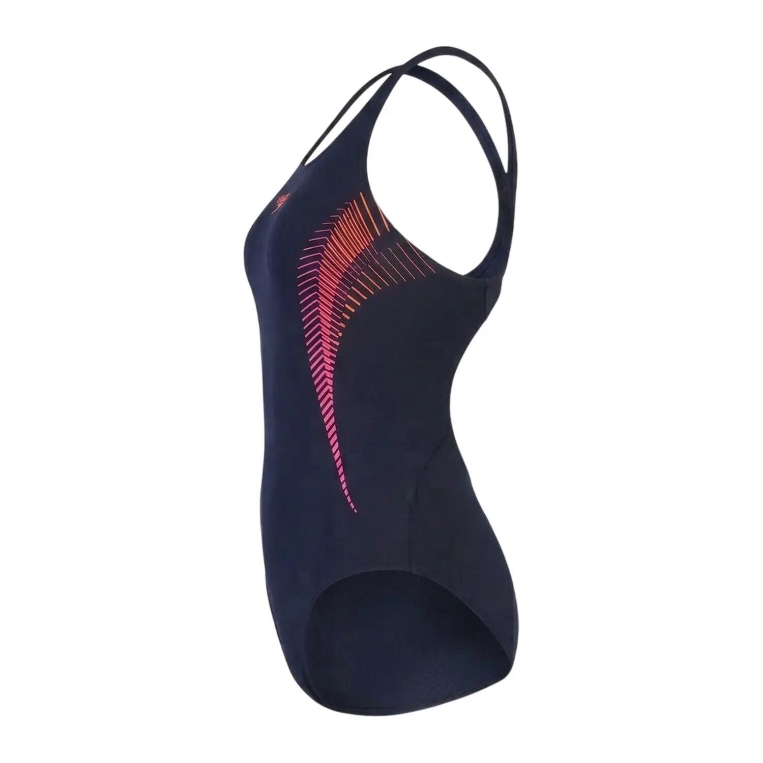 Costume Da Bagno Intero Astratta Muscleback Donna Speedo Placement Blu Navy Rosa 2/7