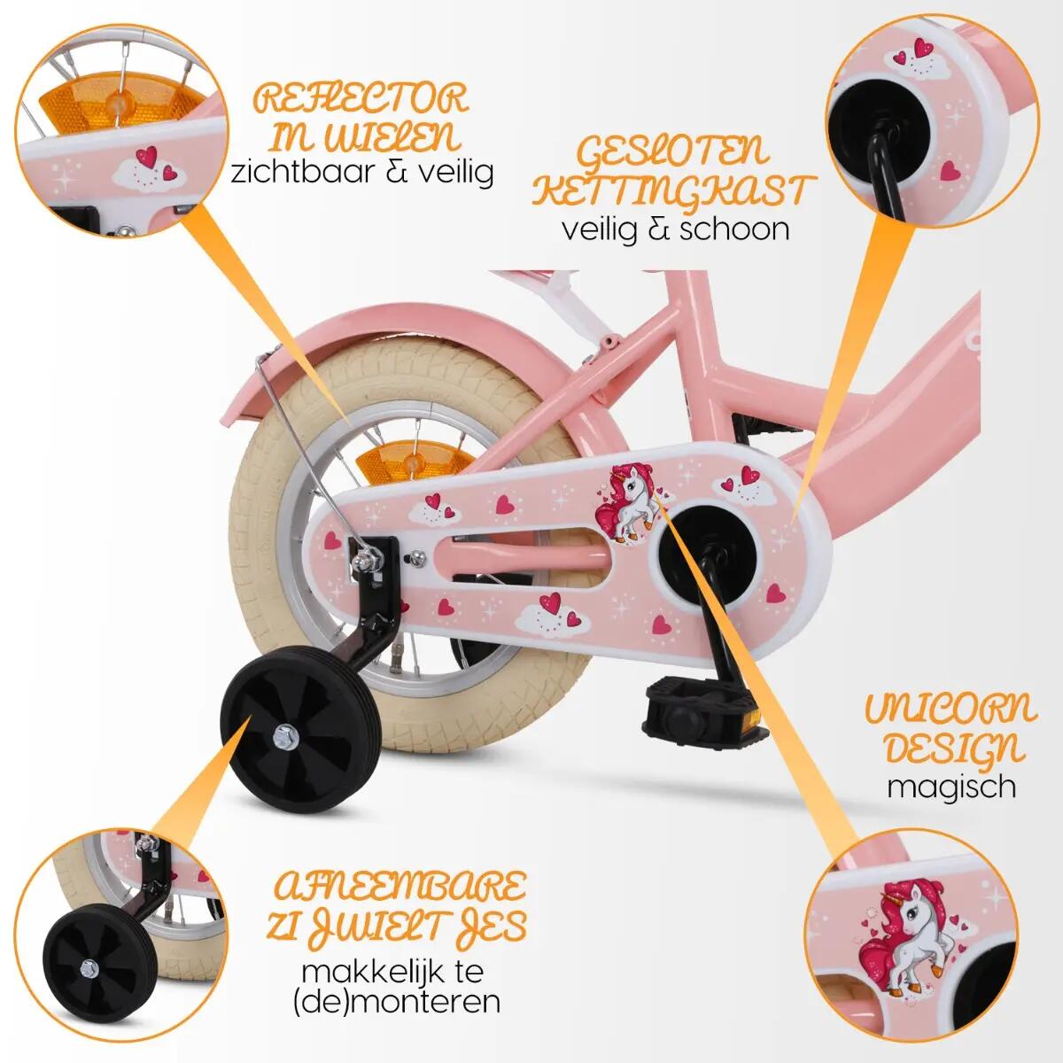 SJOEF Dolly Meisjesfiets 12 inch - 2-4 Jaar - Unicorn - Roze 5/7