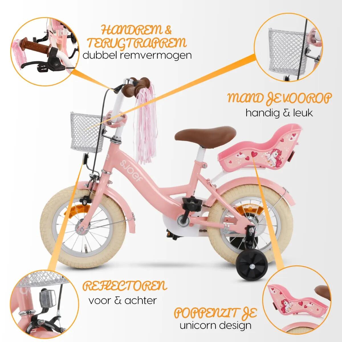 SJOEF Dolly Meisjesfiets 12 inch - 2-4 Jaar - Unicorn - Roze 4/7