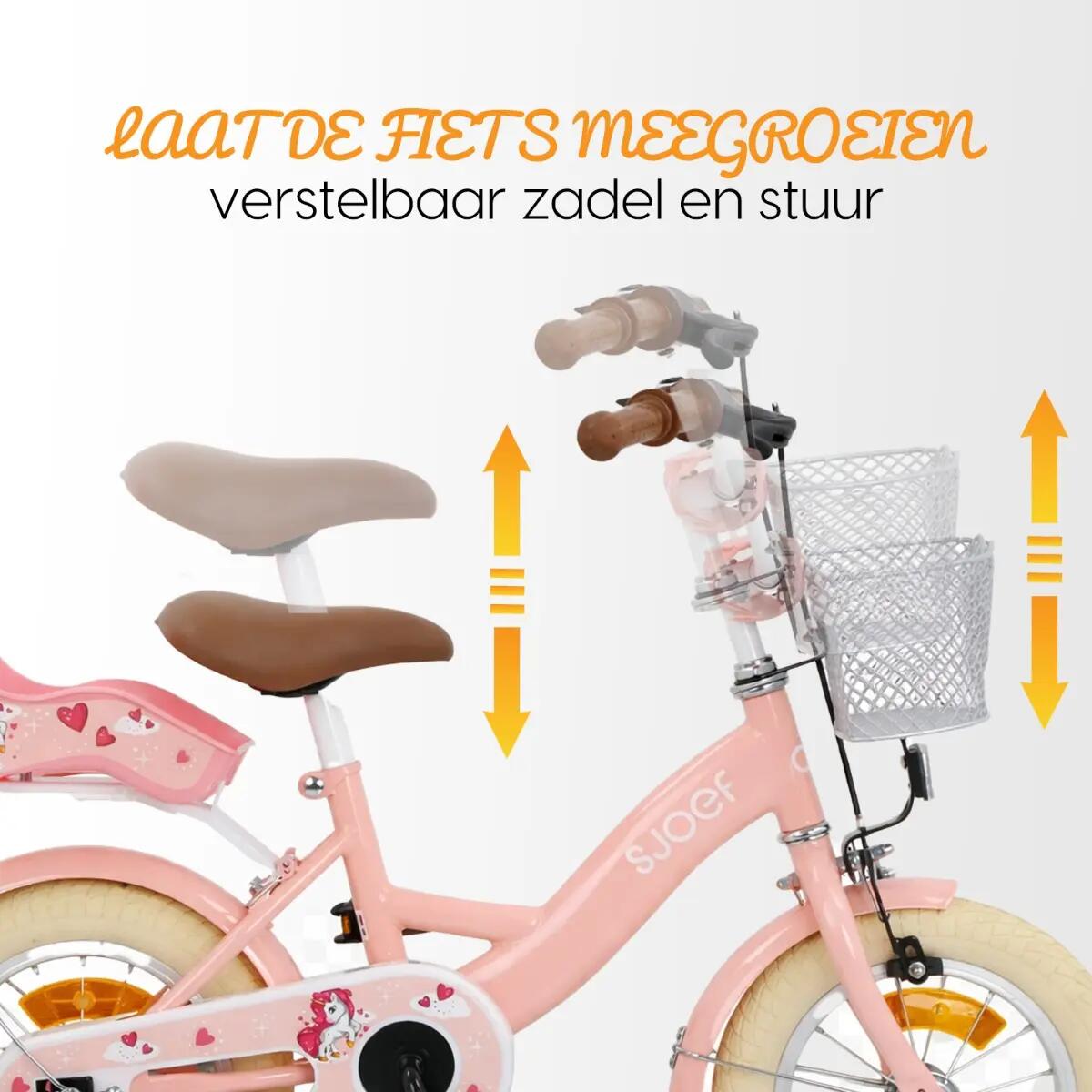 SJOEF Dolly Meisjesfiets 12 inch - 2-4 Jaar - Unicorn - Roze 3/7