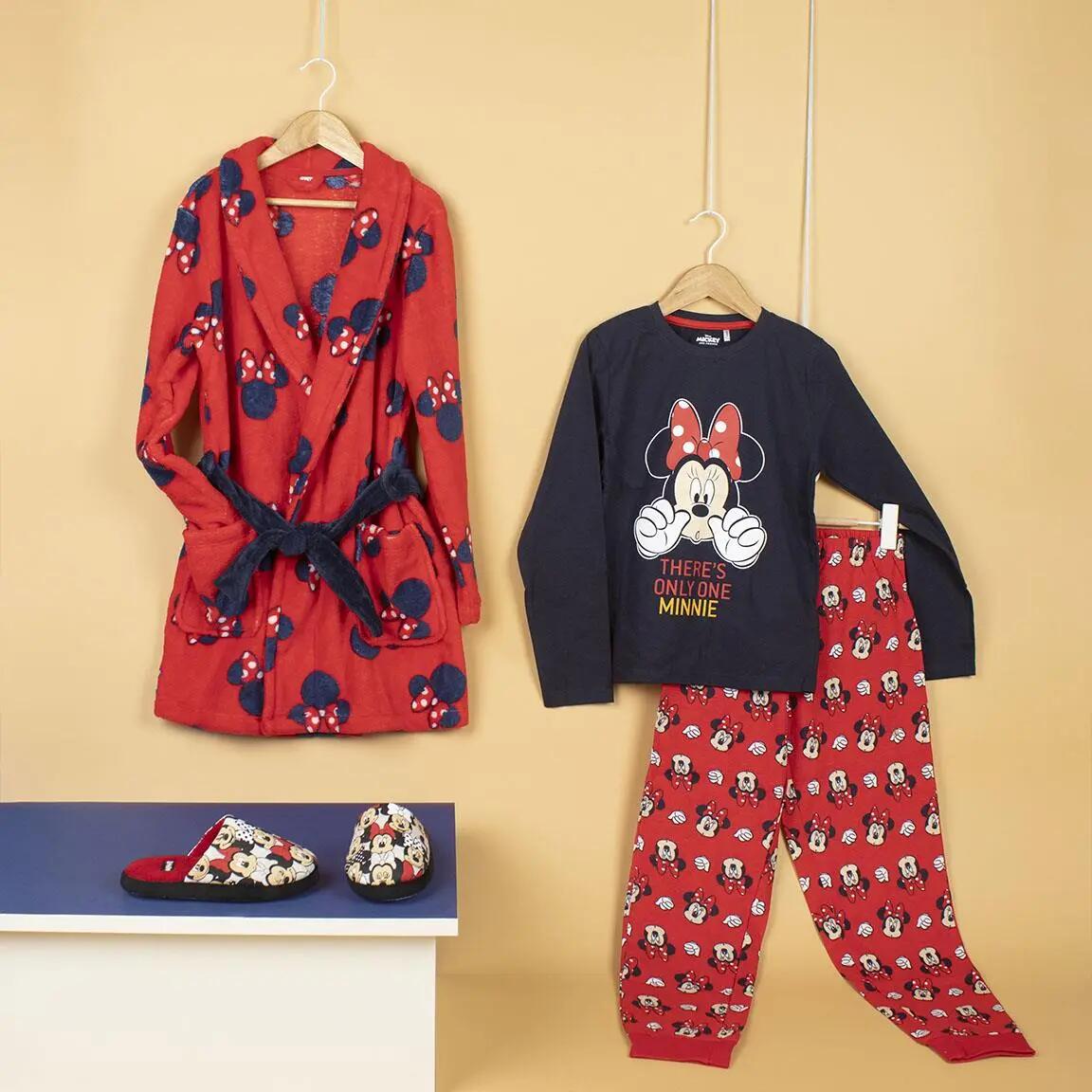Albornoz Infantil Minnie Coral Fleece para Baño y Ducha Rojo con Cinturón 5/5