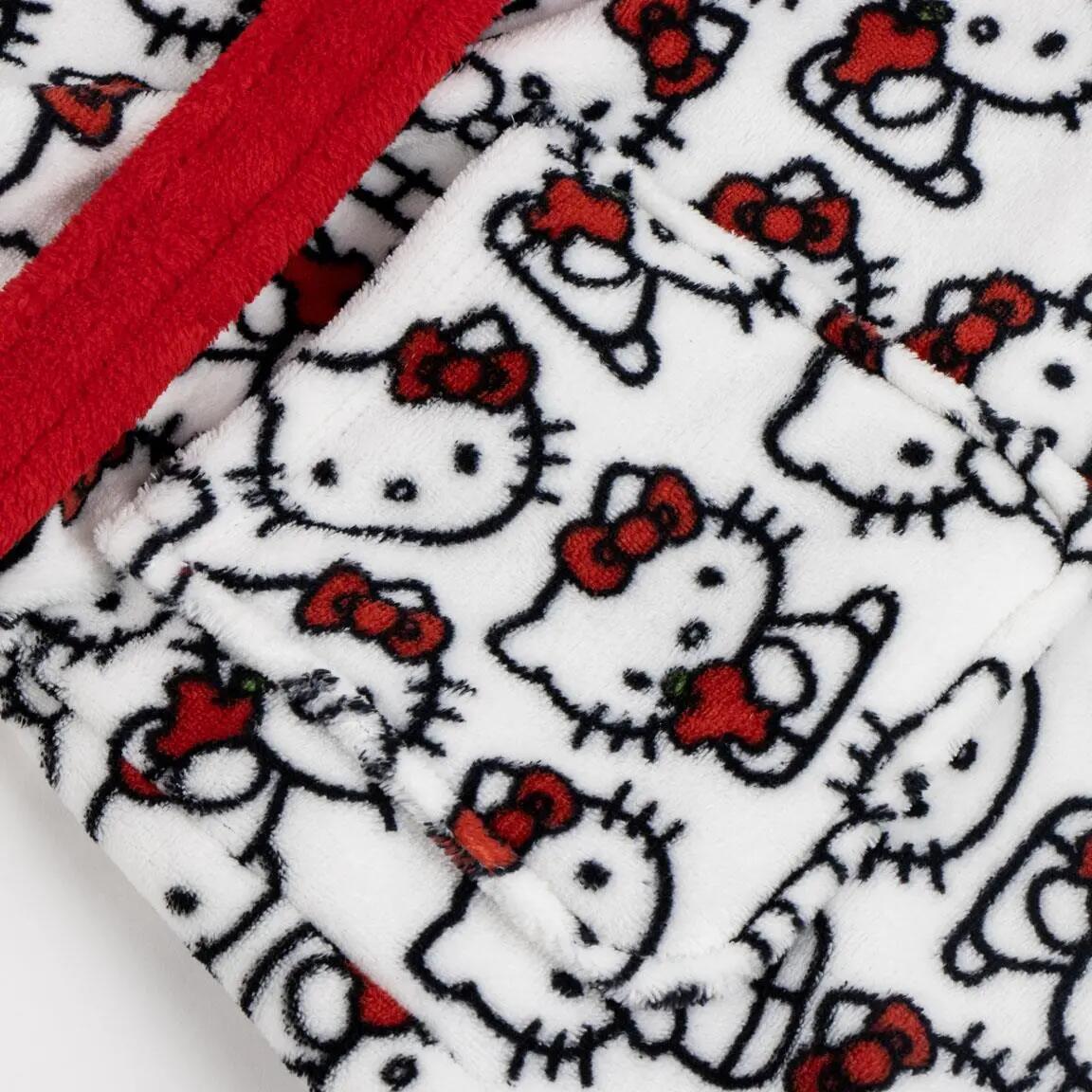 Albornoz Enfant Hello Kitty Coral Fleece avec Capucha et Cinturón Blanco 4/4