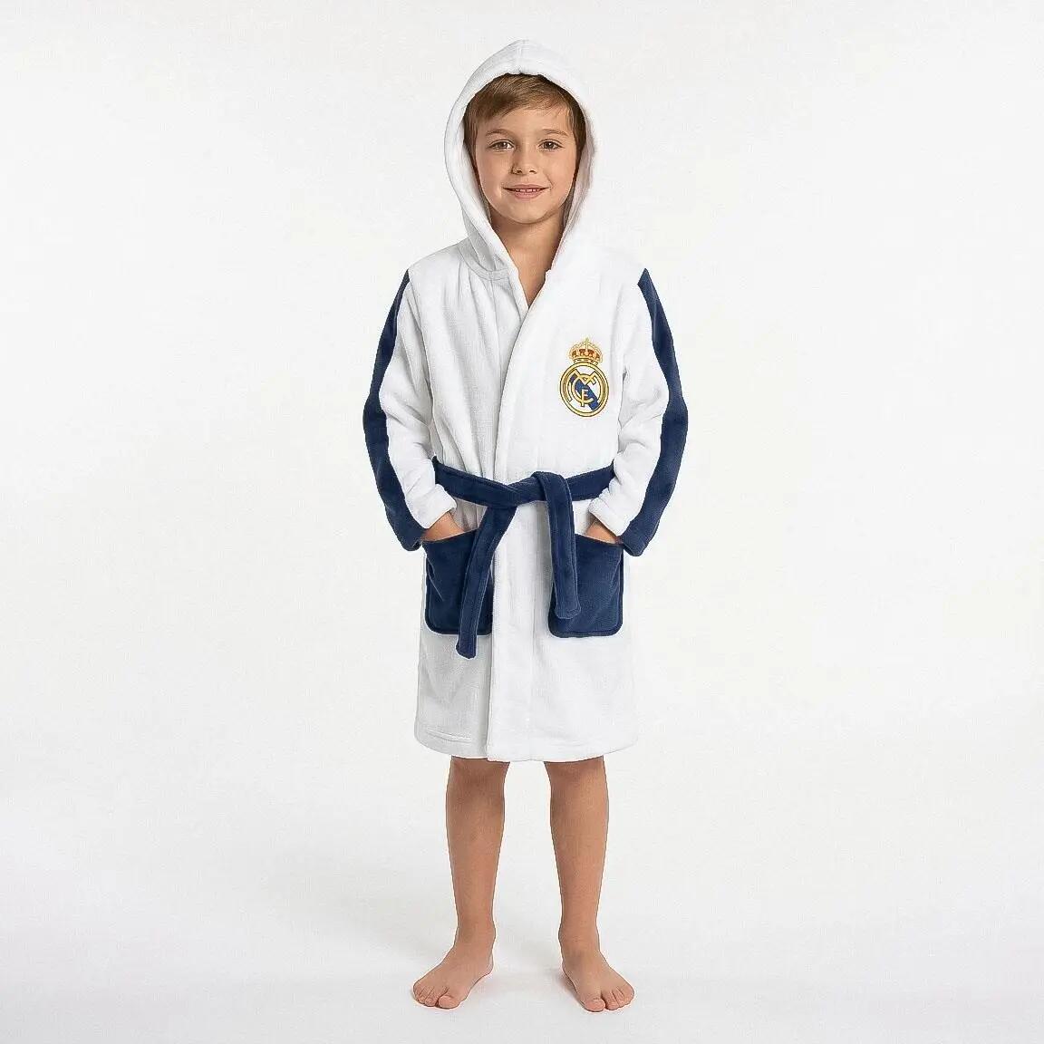Albornoz Bambini Real Madrid Coral Fleece con Capucha para Baño Azul Oscuro 6/7