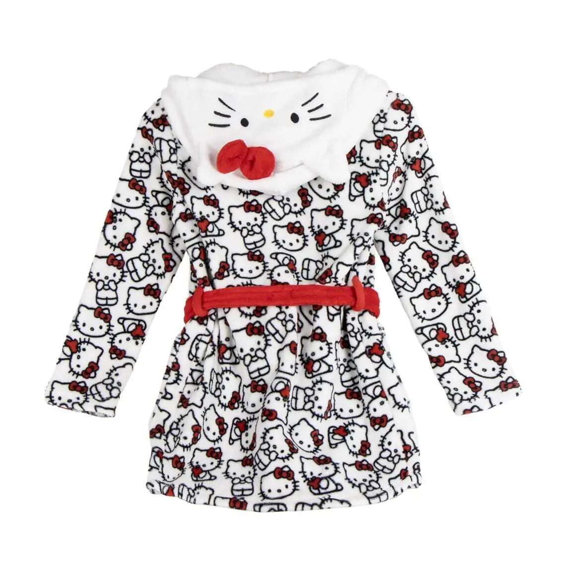 Albornoz Enfant Hello Kitty Coral Fleece avec Capucha et Cinturón Blanco 2/4