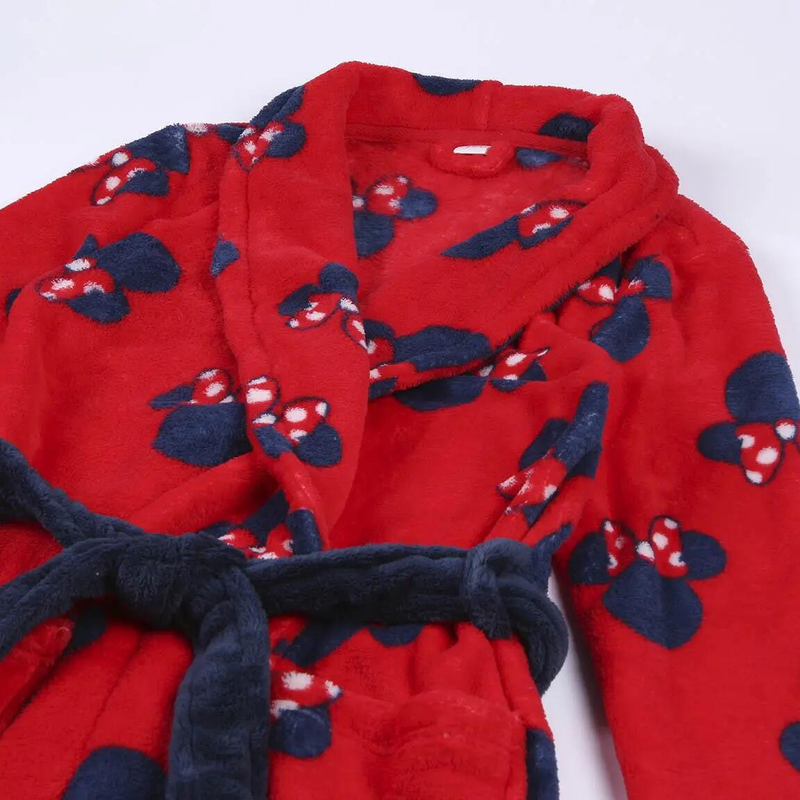 Albornoz Infantil Minnie Coral Fleece para Baño y Ducha Rojo con Cinturón 3/5
