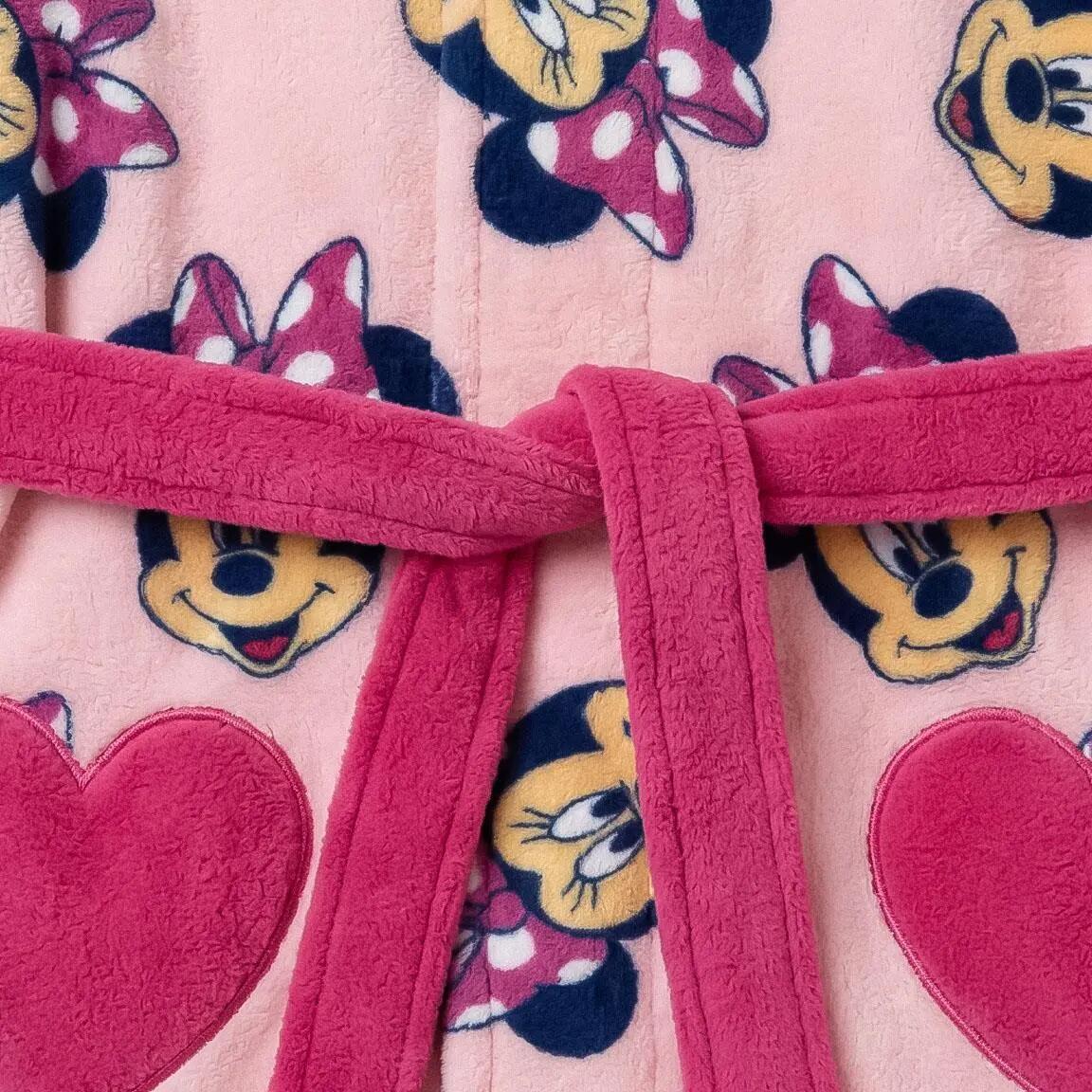 Albornoz Infantil Minnie Coral Fleece com Capucha para Baño e Ducha Rosa 5/7