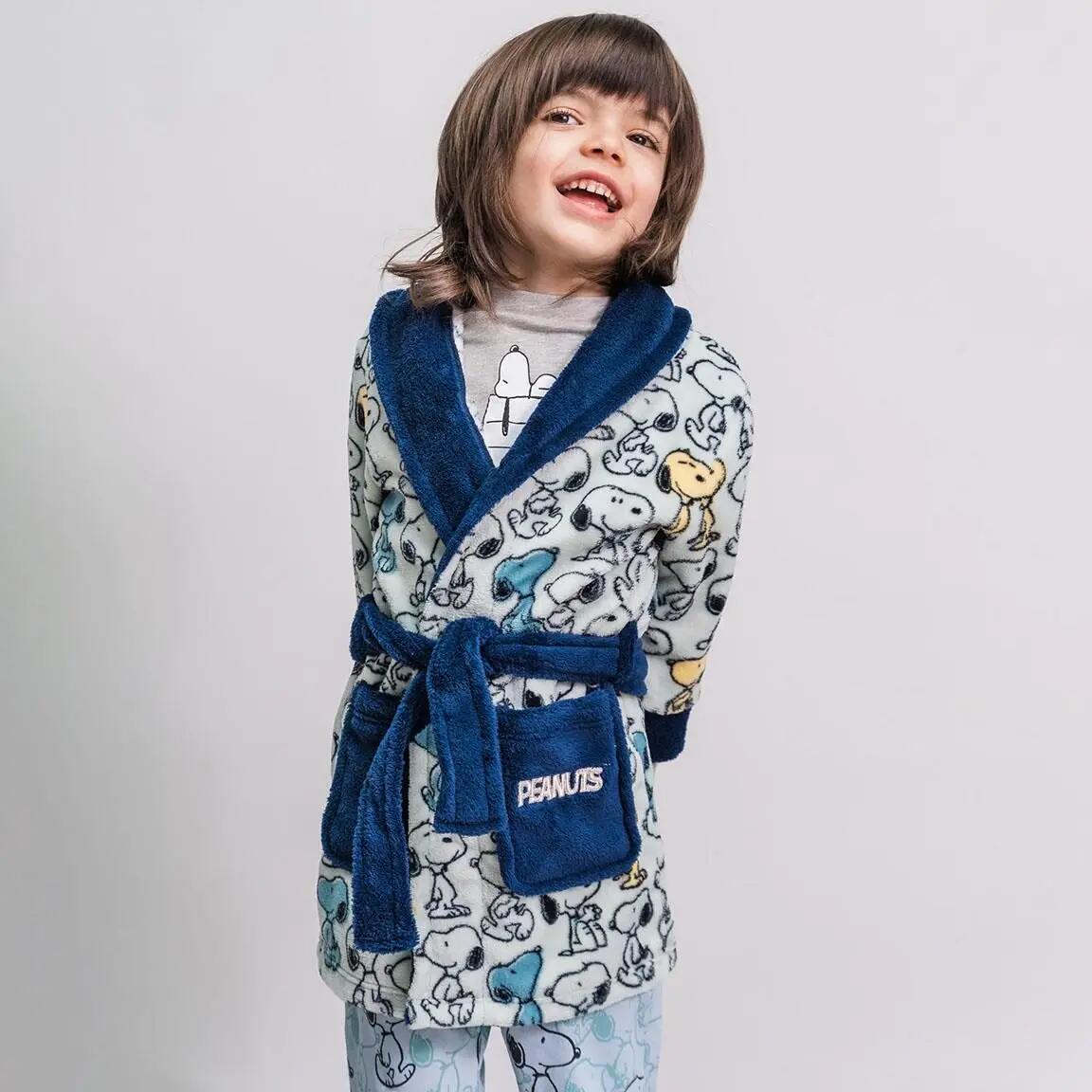 Albornoz Infantil Snoopy Peanuts Coral Fleece com Cinturón Azul Marino 4/6