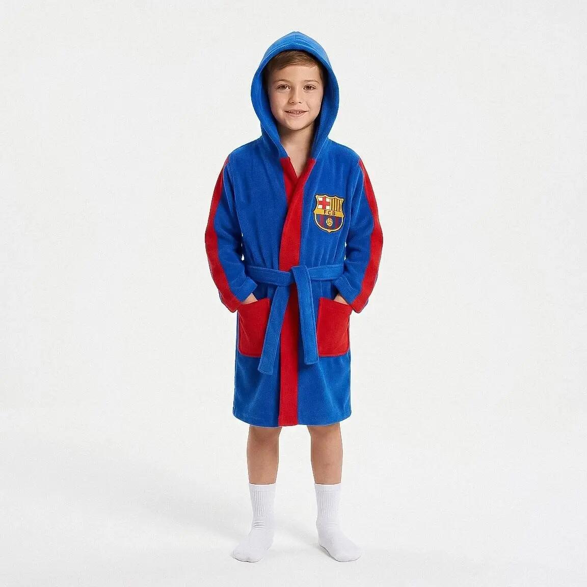 Albornoz Infantil FC Barcelona Coral Fleece con Capucha para Baño Azul 6/7