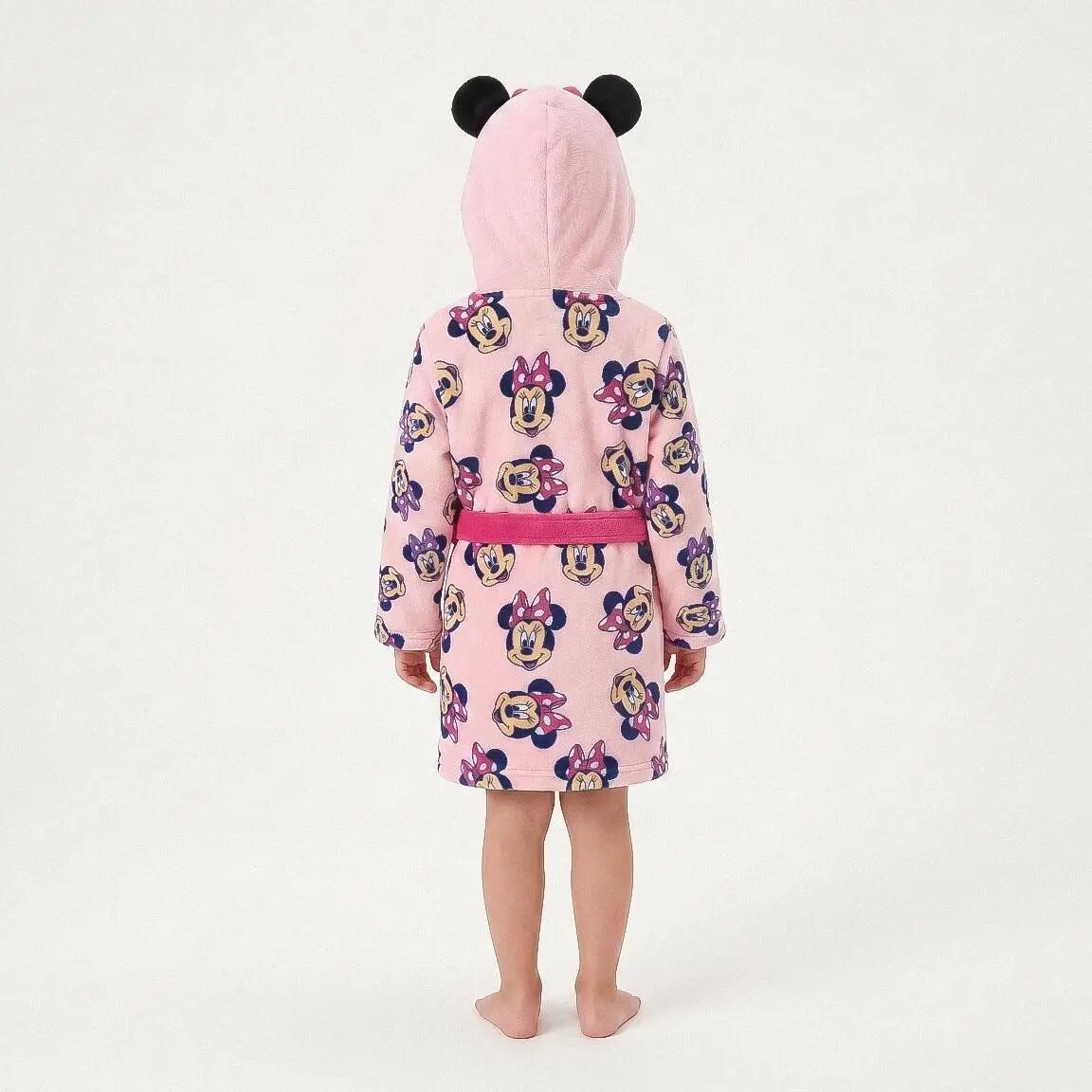 Albornoz Infantil Minnie Coral Fleece com Capucha para Baño e Ducha Rosa 7/7