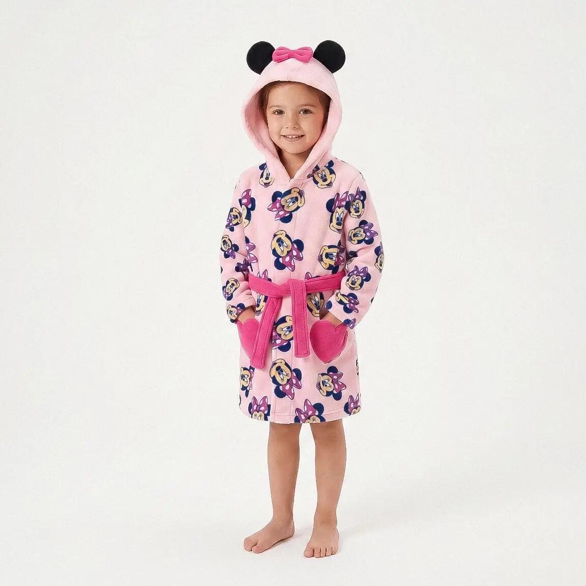 Albornoz Infantil Minnie Coral Fleece com Capucha para Baño e Ducha Rosa 6/7