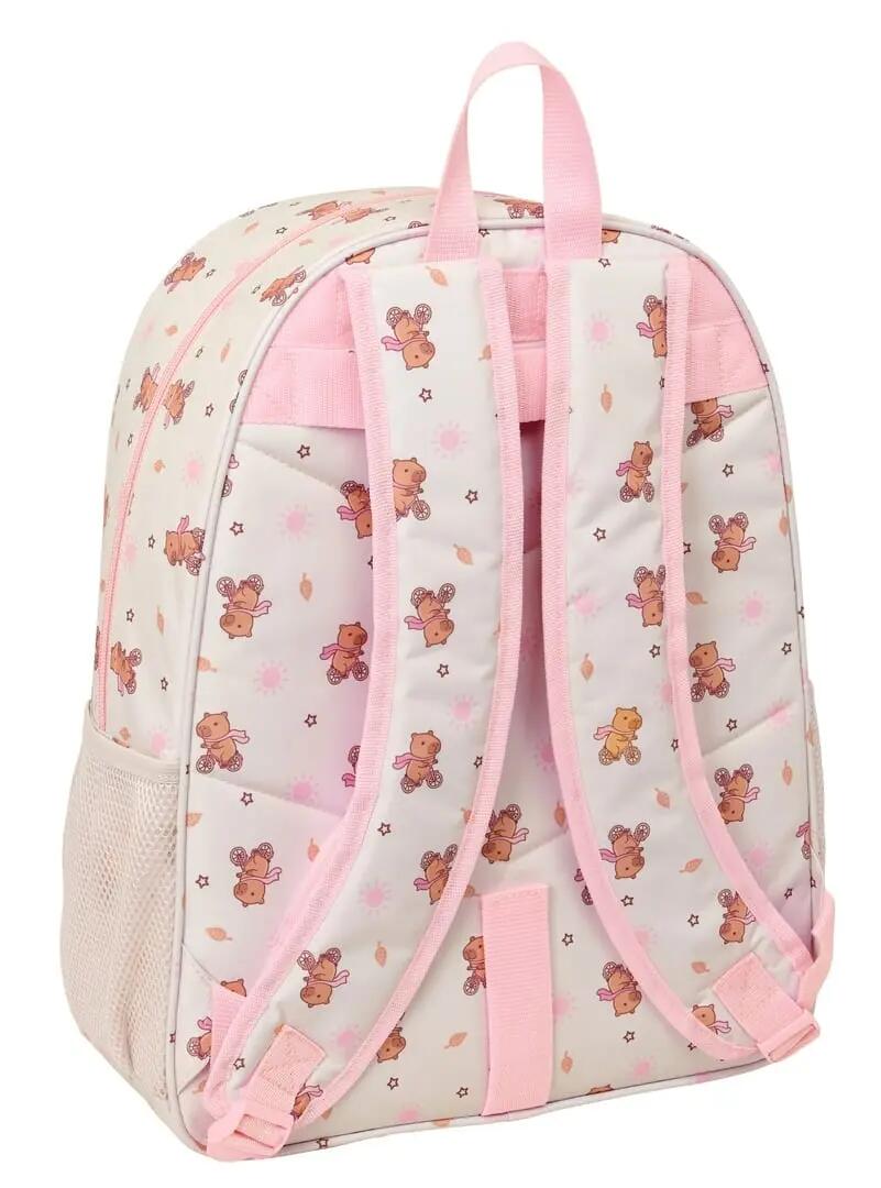 Capybara Kinder-Schulrucksack, autotauglich, mit Vordertasche, Rosa 4/5