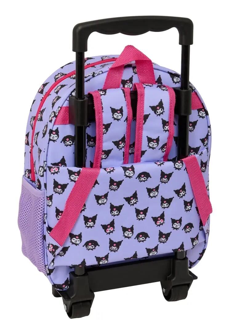 Mochila Escolar Infantil Kuromi 3D con Ruedas y Portabotellas Rosa y Lila 4/5