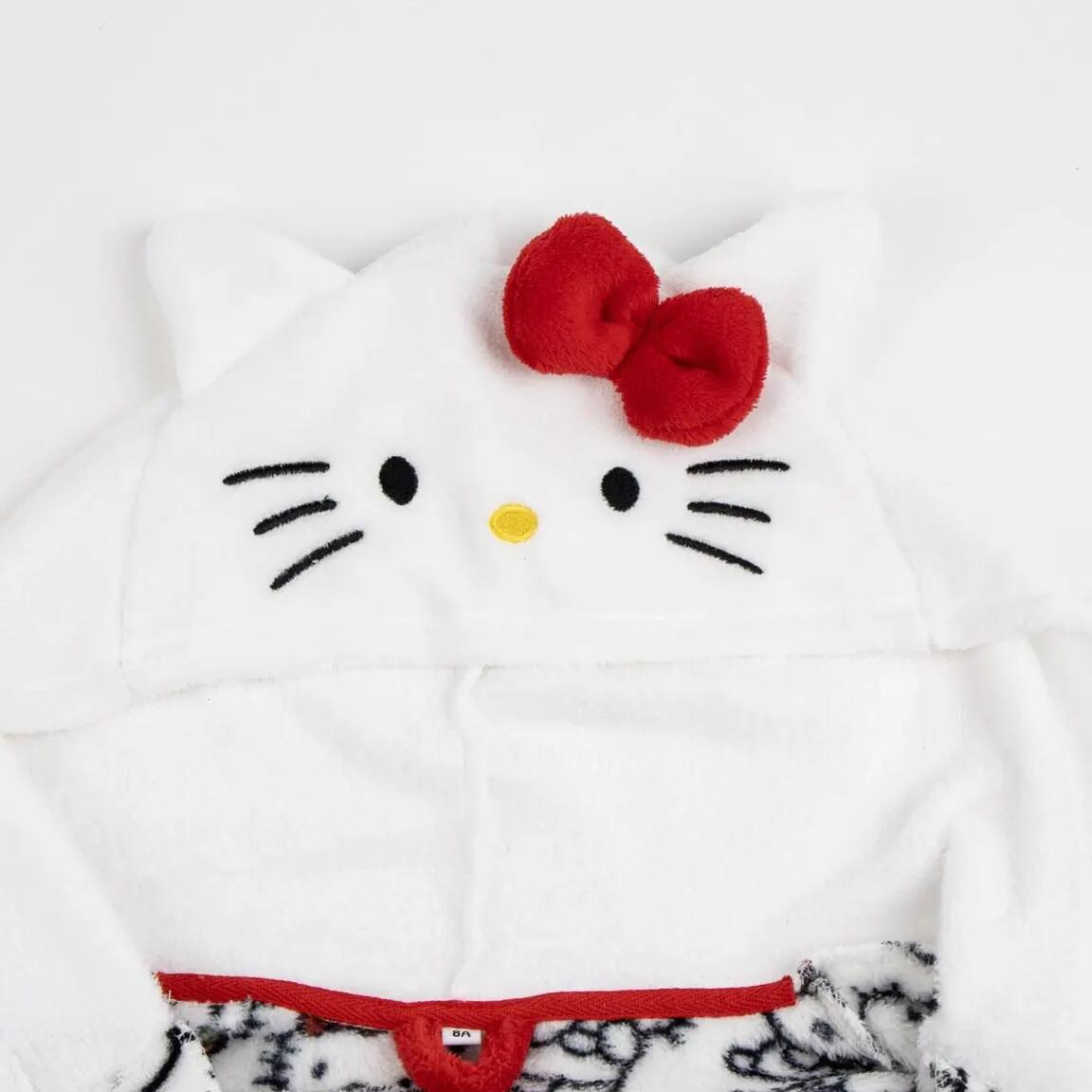 Albornoz Infantil Hello Kitty Coral Fleece con Capucha y Cinturón Blanco 3/5
