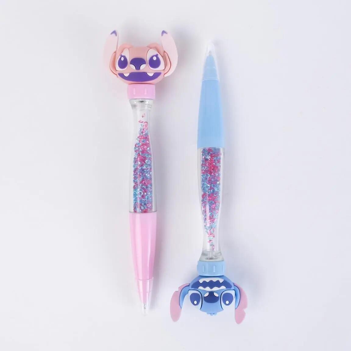 Penna girevole per bambini Stitch con glitter e perline, rosa/blu 5/7