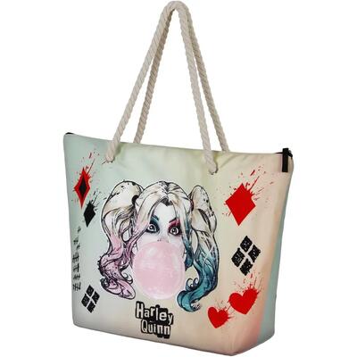 Dc comics harley quinn mad love soleil beach bag, beige
