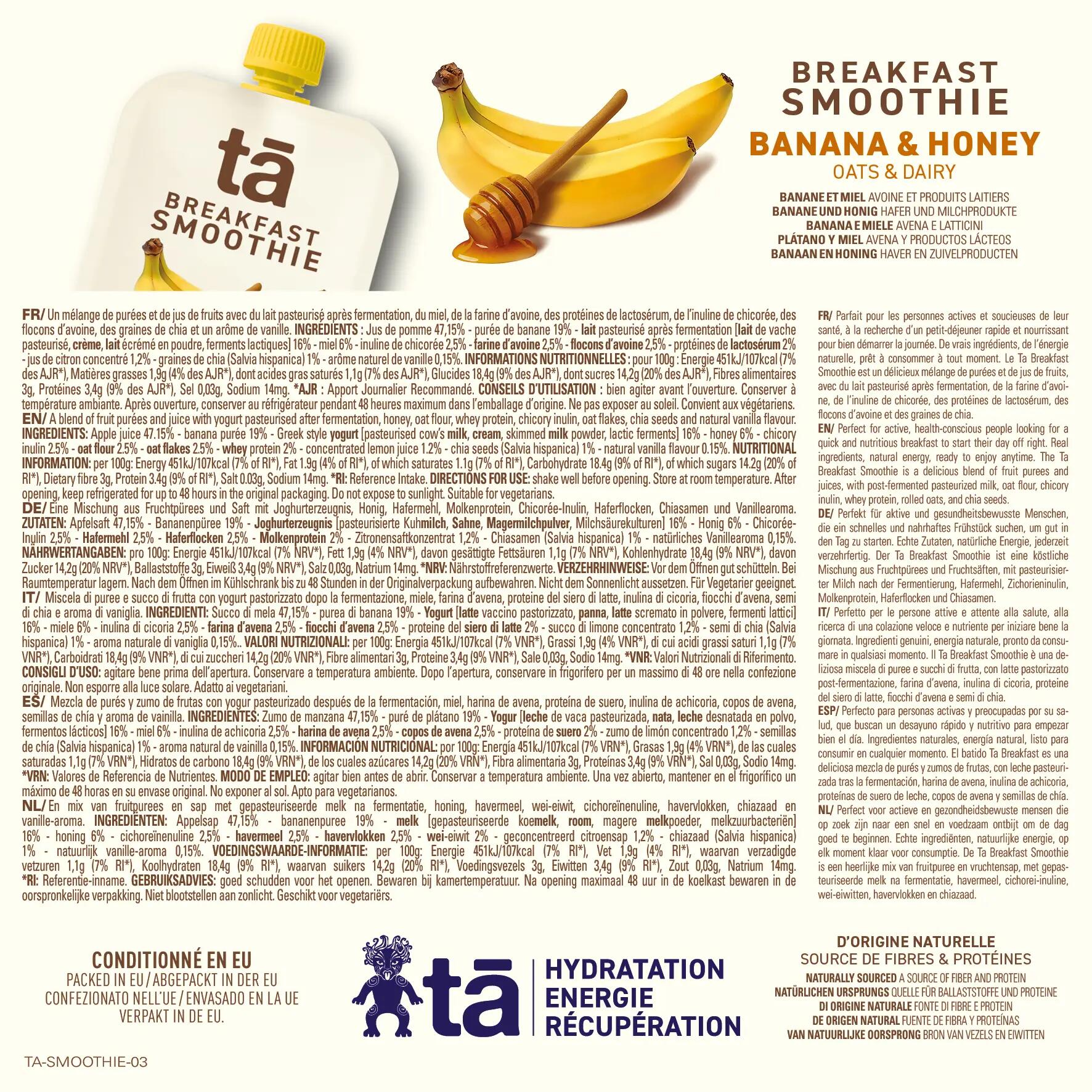 TA Energy Ontbijt Smoothie 6x150g 100% Natuurlijk Banaan Honing 5/5