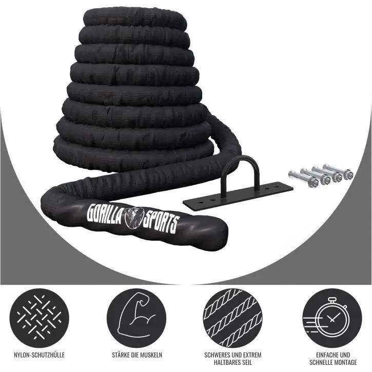 Corda ondulatoria Gorilla Sports Battle Rope in nylon, varie lunghezze, nera 5/6
