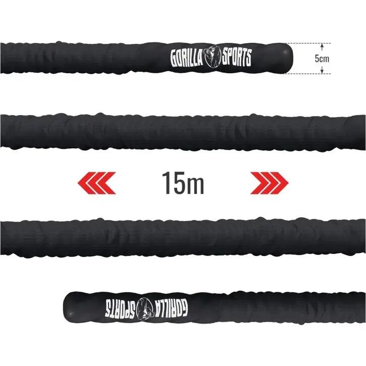 Corda ondulatoria Gorilla Sports Battle Rope in nylon, varie lunghezze, nera 4/6