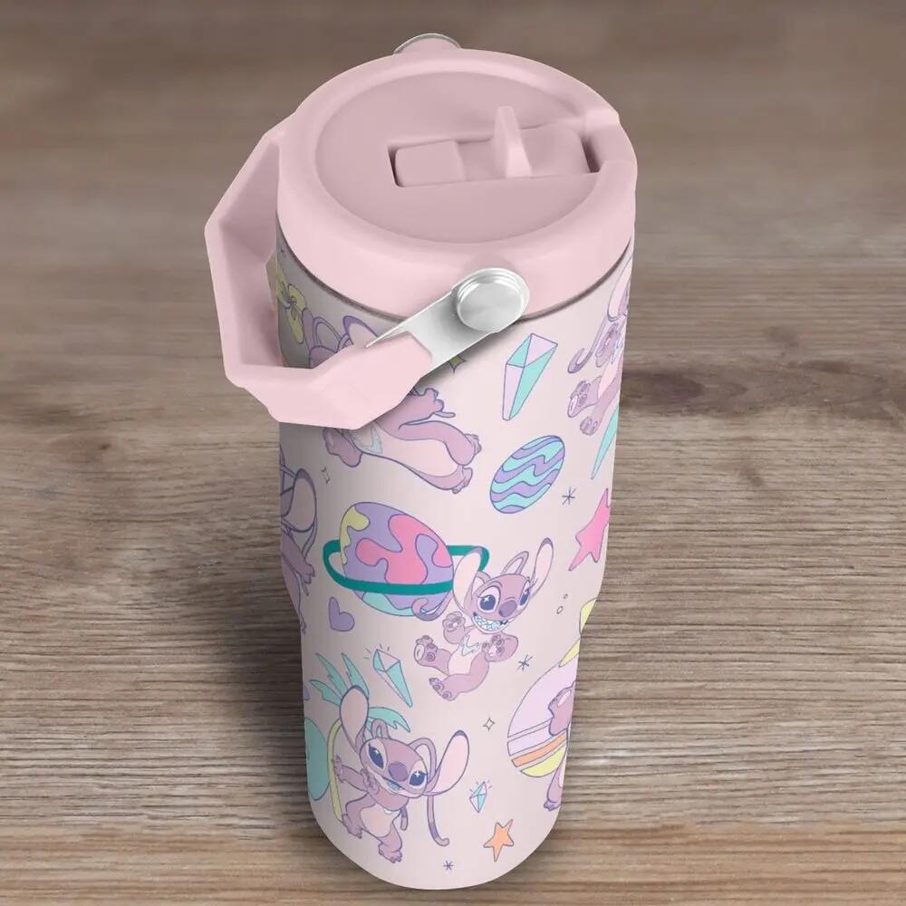 Bicchiere termico Bambini Angel Stitch Rosa Pastel con manico e Tapa antigoccia 6/6