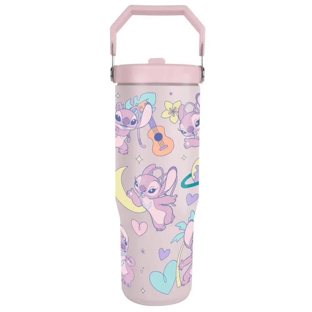 Bicchiere termico Bambini Angel Stitch Rosa Pastel con manico e Tapa antigoccia 4/6