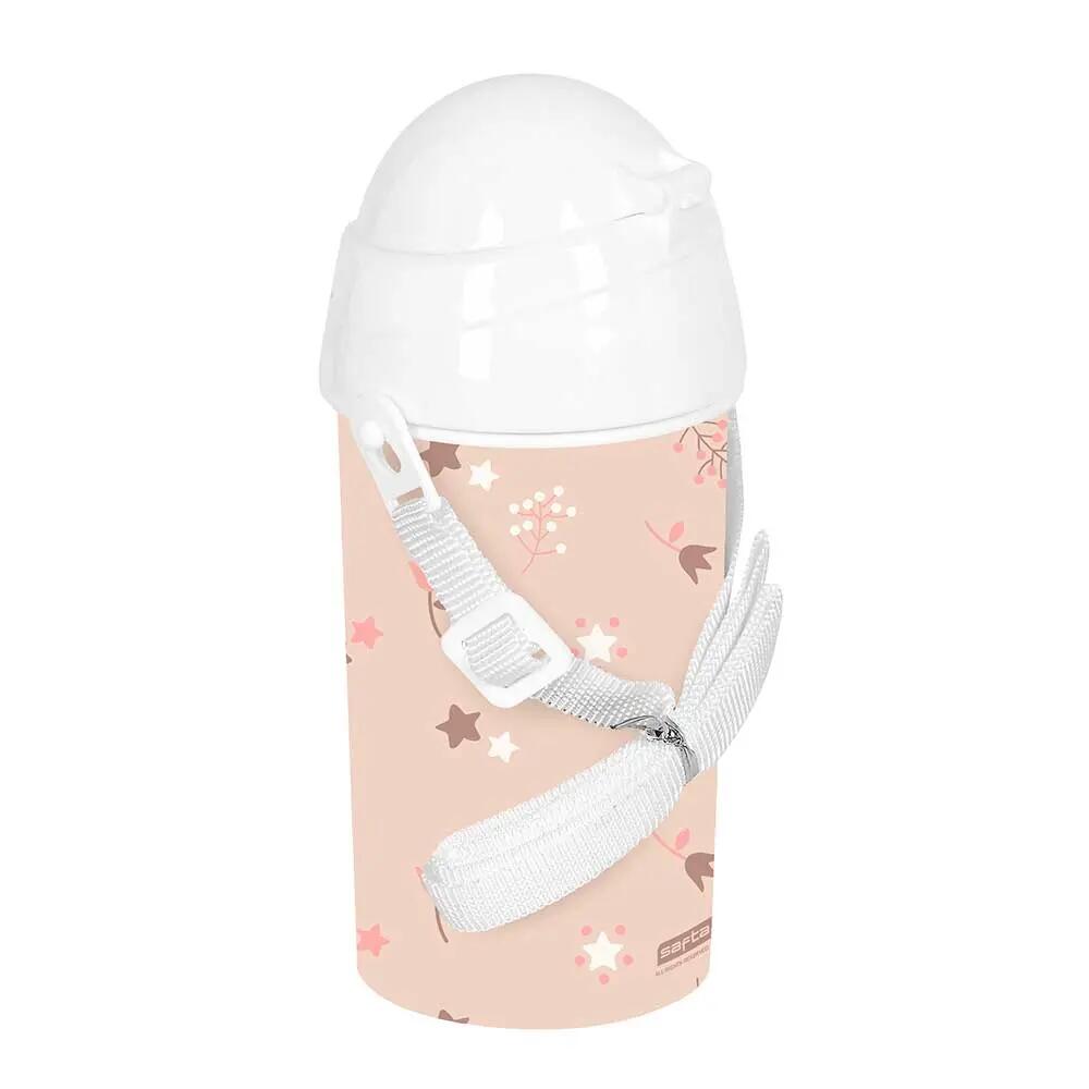 Botella Infantil Escolar con Pajita y Apertura Automática Flores Rosa 0,5 L 5/5