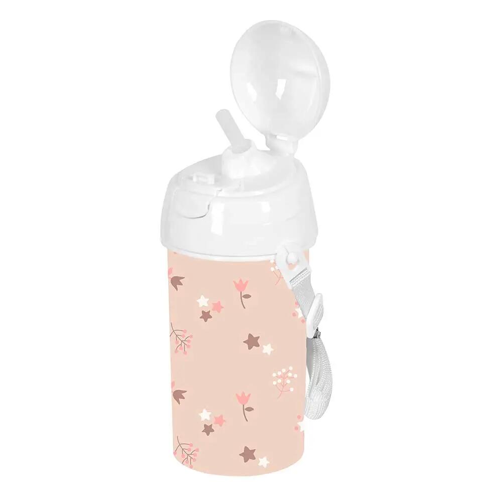 Botella Infantil Escolar con Pajita y Apertura Automática Flores Rosa 0,5 L 4/5