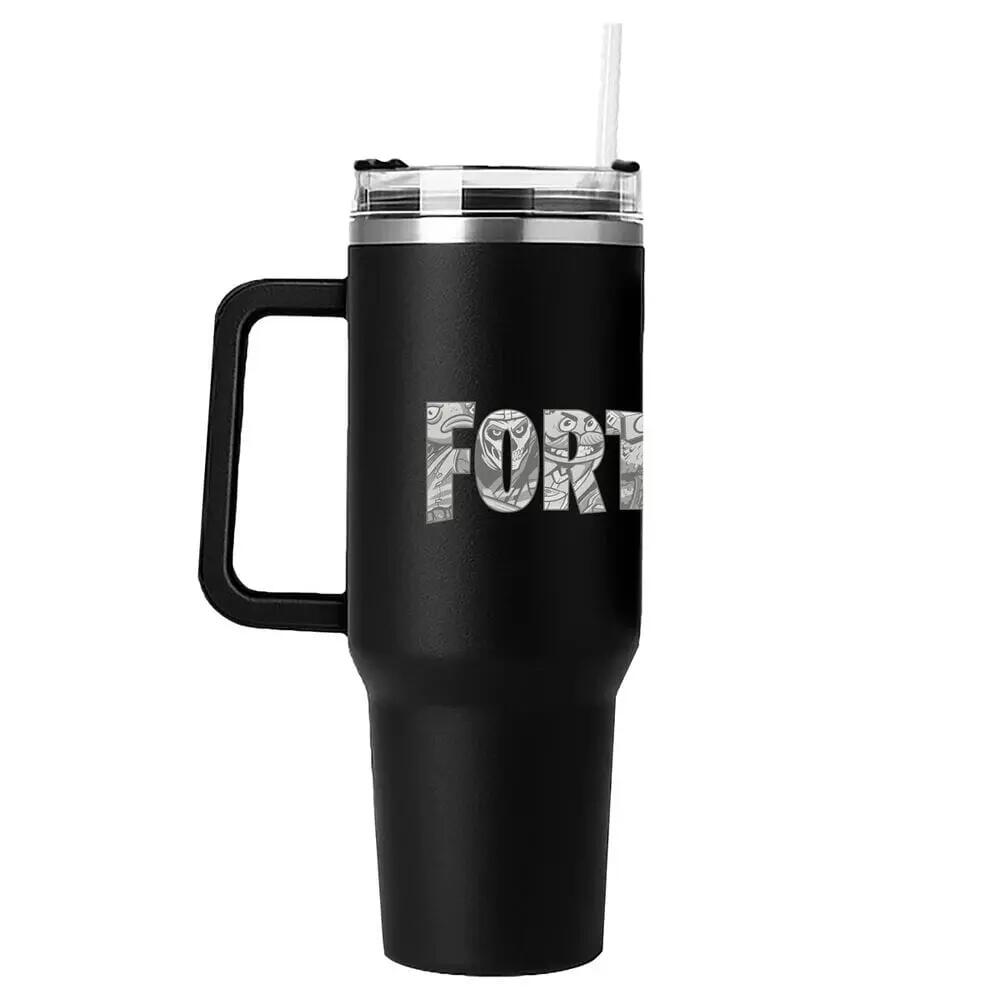Bicchiere termico Adulti Fortnite Nero con manico, Tapa Antiderrame e Pajita 2/3