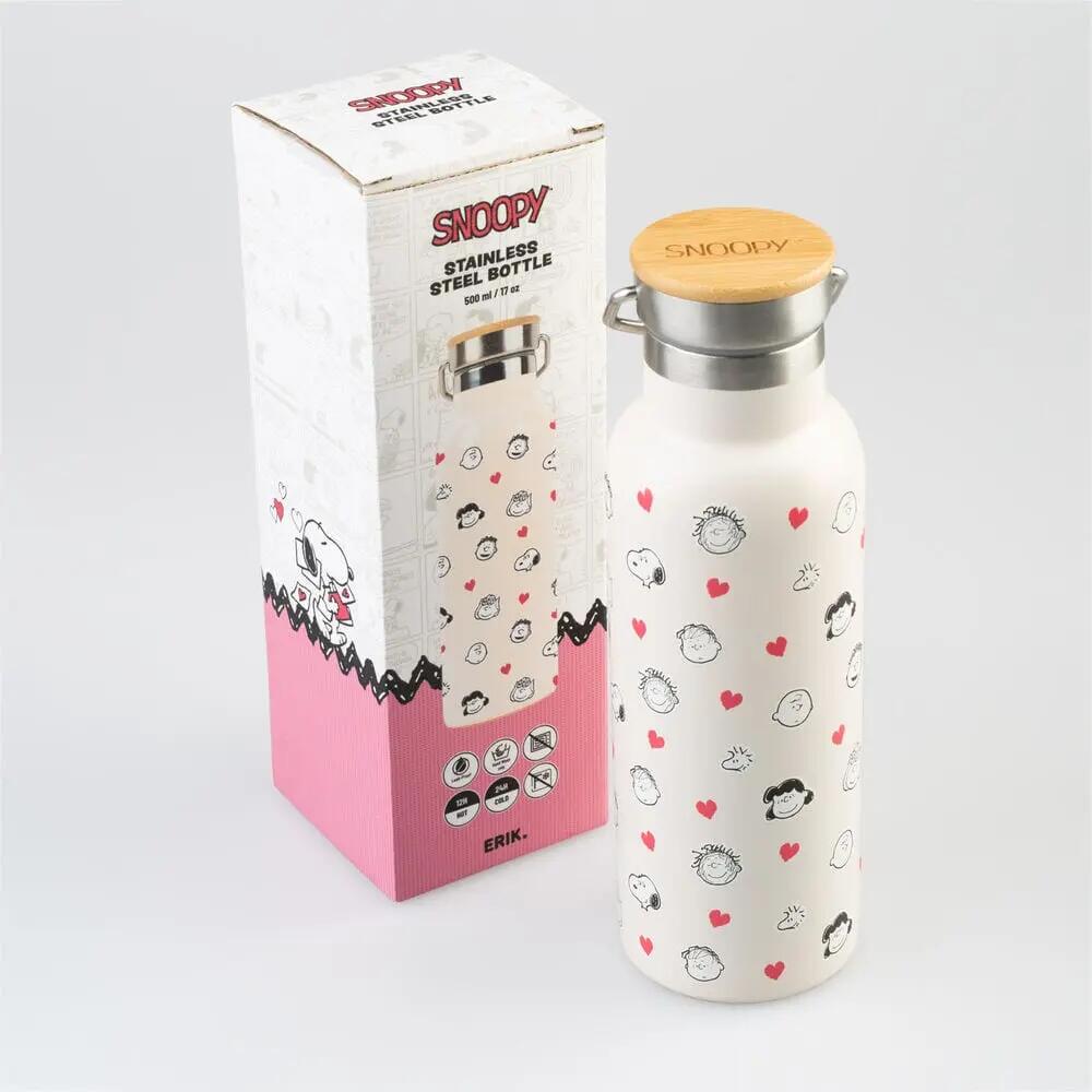 Botella de Acero Inoxidable Infantil Snoopy Peanuts Blanca con Tapón Bambú 0,5 L 4/6
