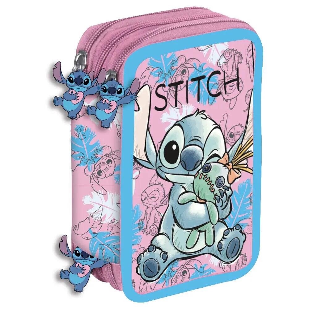 Estojo infantil Stitch com zíper e compartimentos, azul e lilás. 2/5