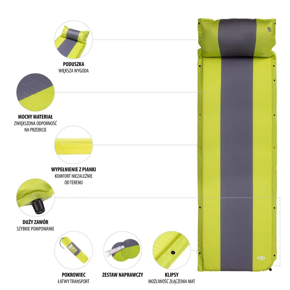 Matelas Auto-gonflant Avec Oreiller Nils Camp NC4349 12/13