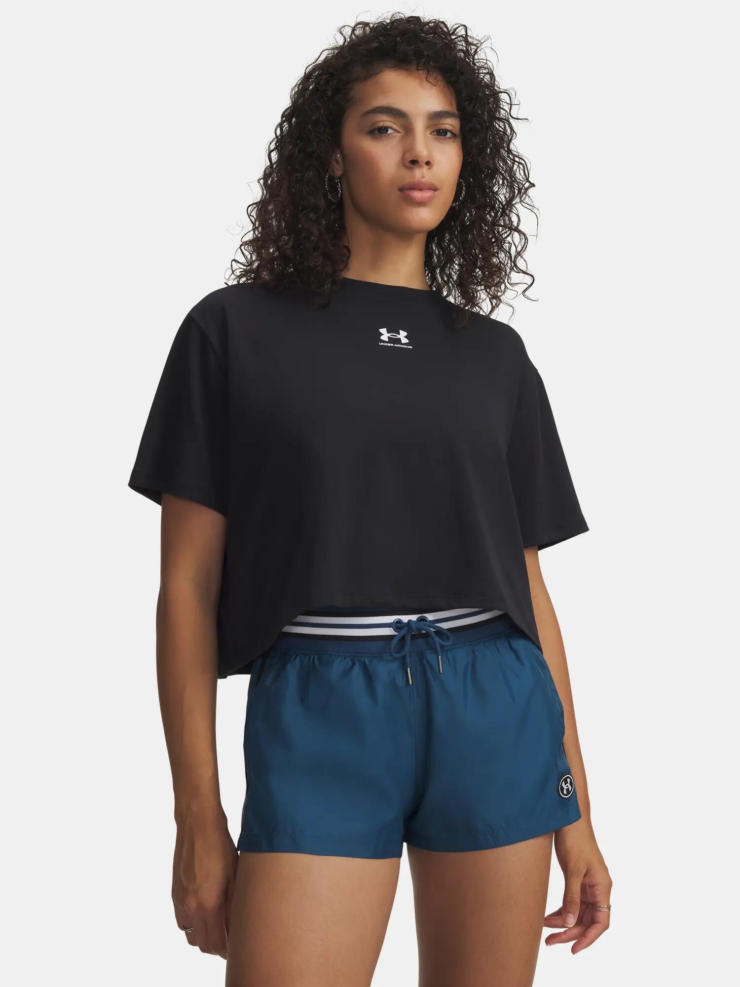 Koszulka treningowa damska Under Armour Rival Boxy Tee Solid black/white 1/3
