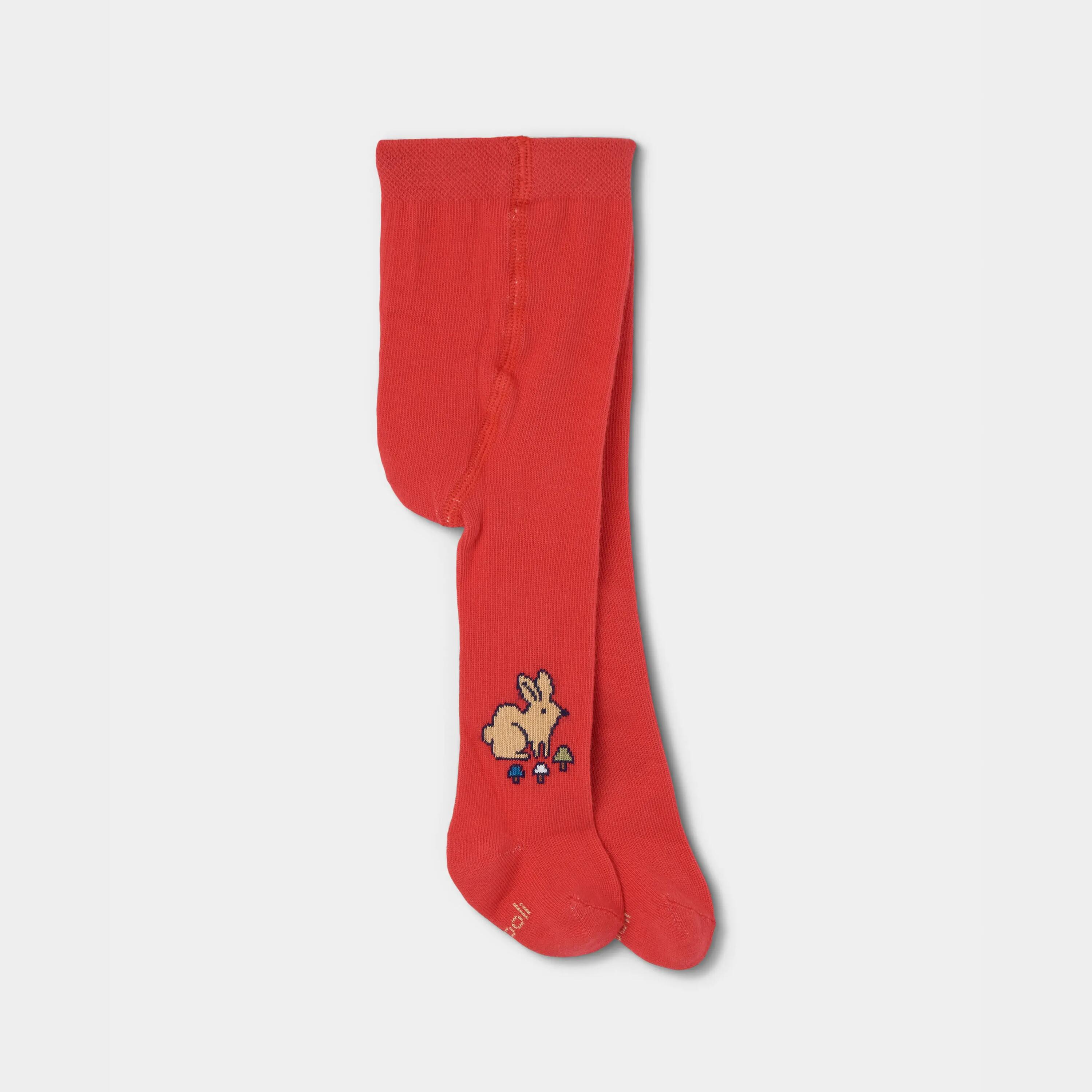 Leotardo rojo bebé estampado de conejo 1/2
