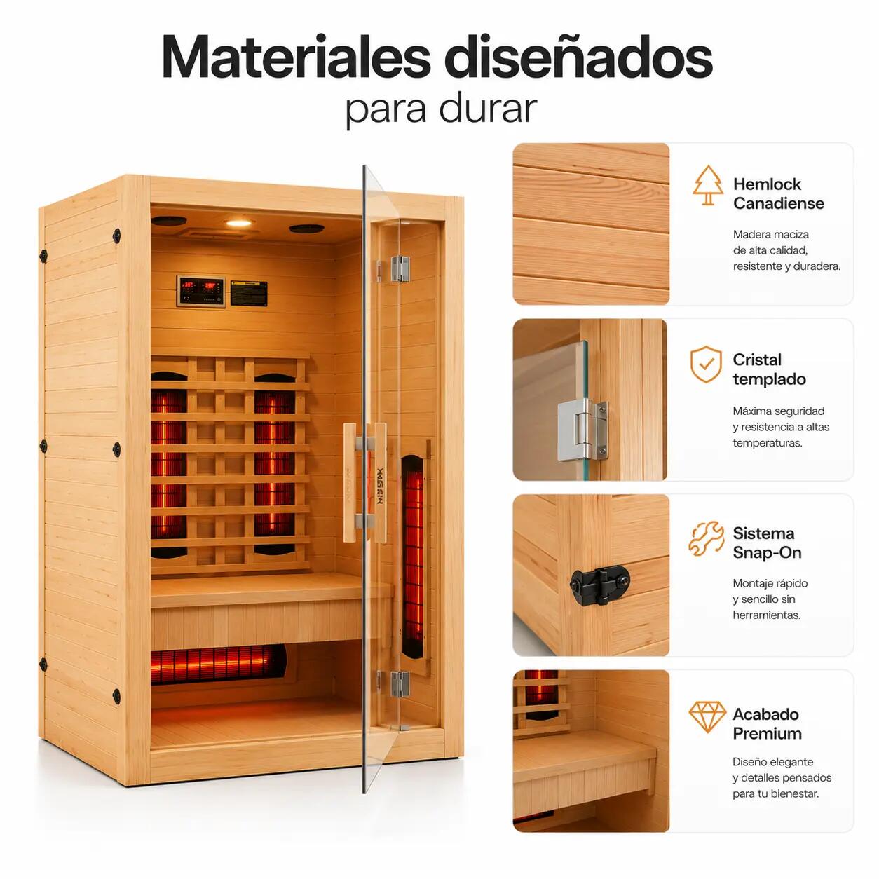 Sauna a infrarossi per casa 3 persone con 6 pannelli, Bluetooth e porta 3/7