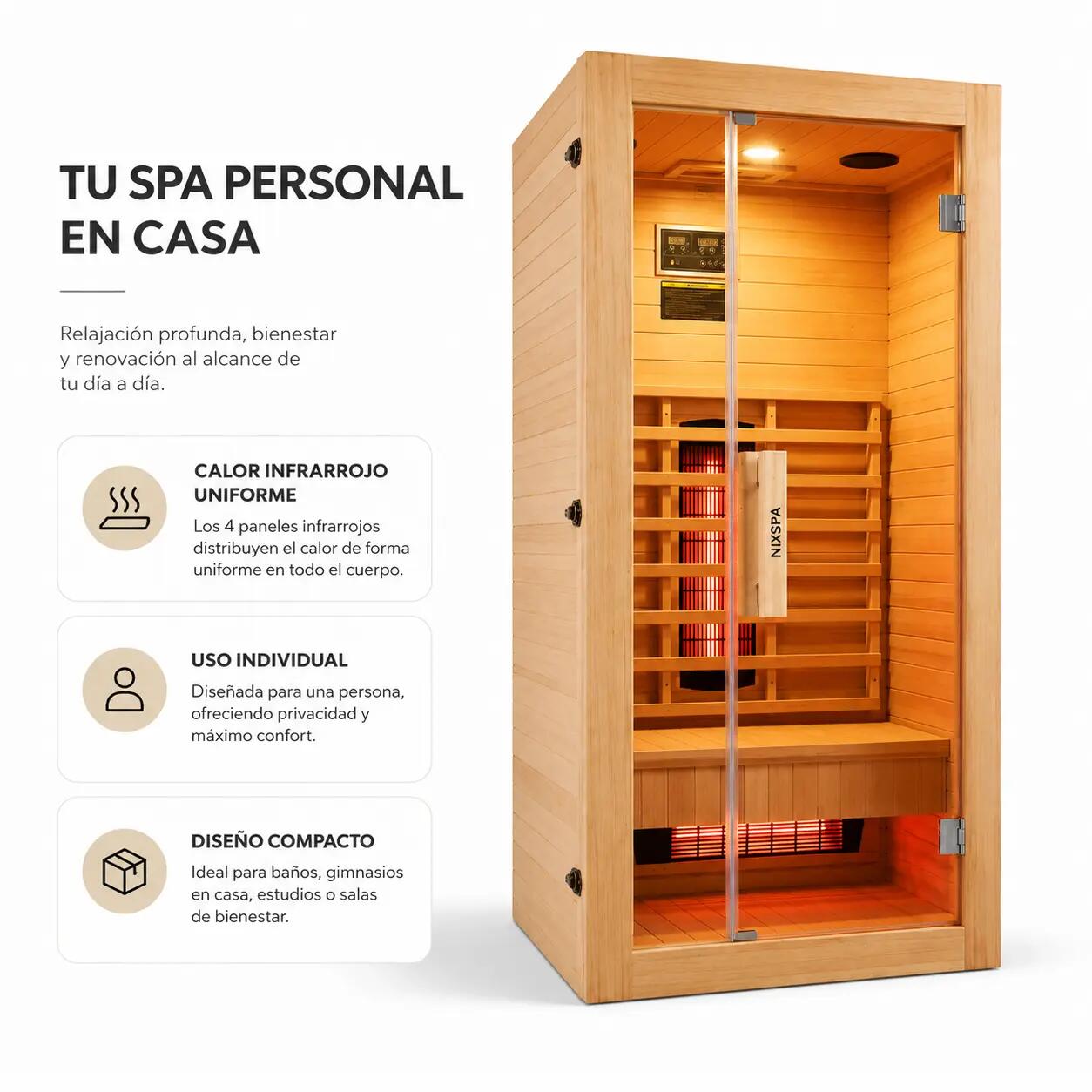 Sauna Infrarouge en Bois Massif pour Maison Individuelle avec 4 Panneaux et 2/7