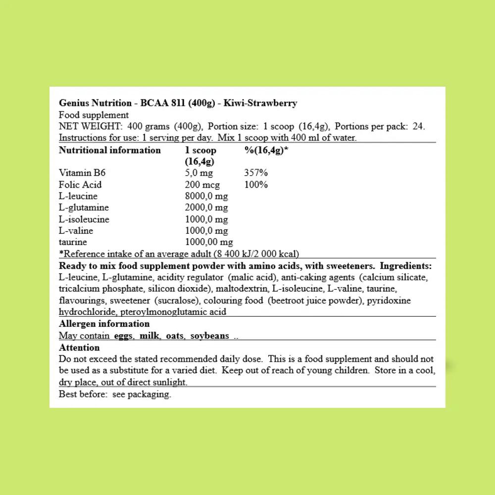 Genius Nutrition BCAA 811 (400g) Kiwi-Strawberry - Acides aminés - BCAA 3/3