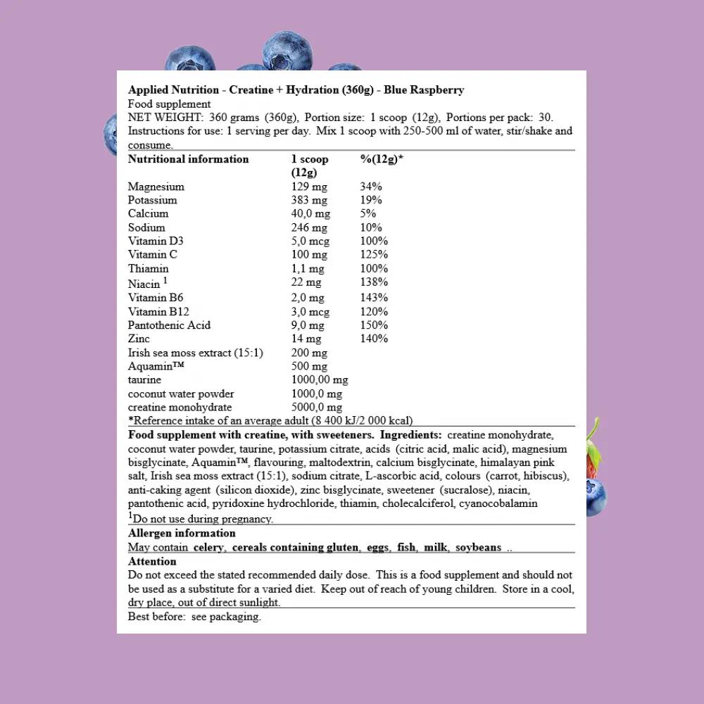Applied Nutrition Creatine + Hydration (360g) Blue Raspberry - Créatine 3/3