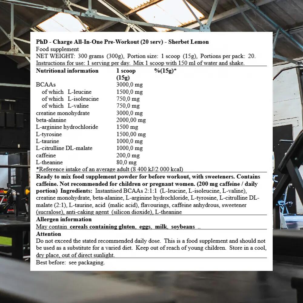 Pre-workout Charge 300g PHD Nutrition 3/3