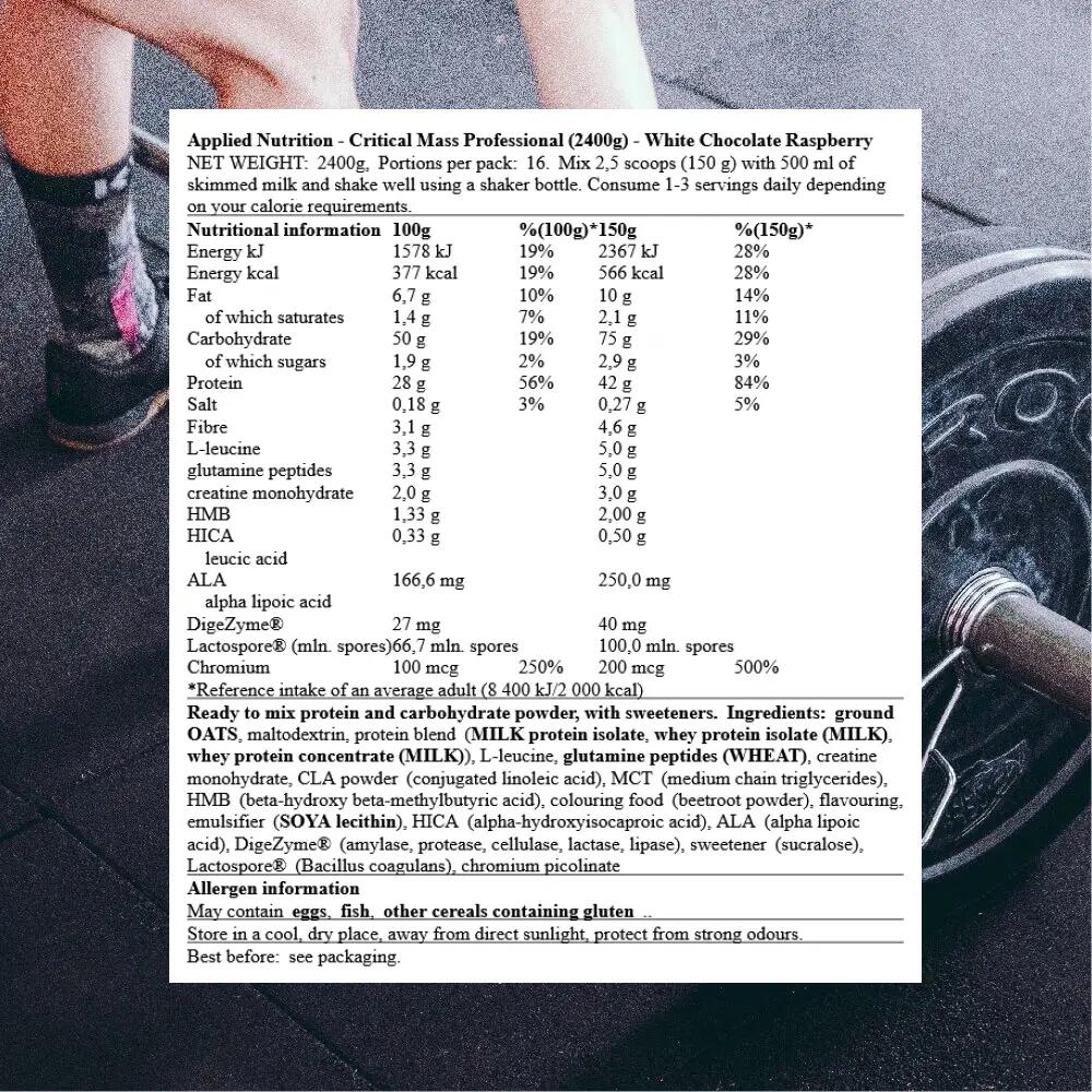 Applied Nutrition Critical Mass Professional (2400g) White Chocolate Raspberry 3/3