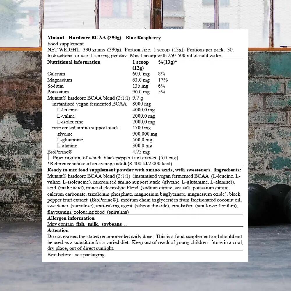 Mutant Hardcore BCAA (390g) Blue Raspberry - Aminosäuren - BCAA 3/3