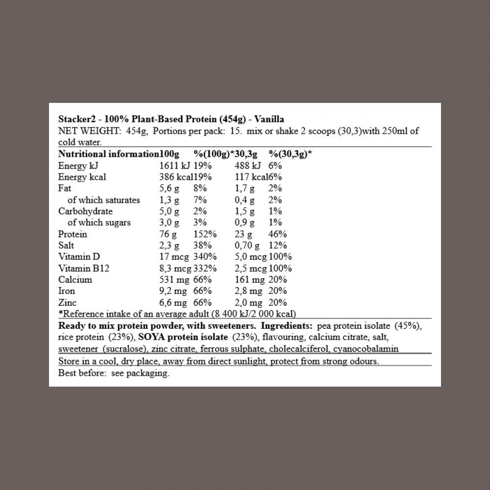 Stacker2 100% Plant-Based Protein (454g) Vanilla - Protéines 3/3