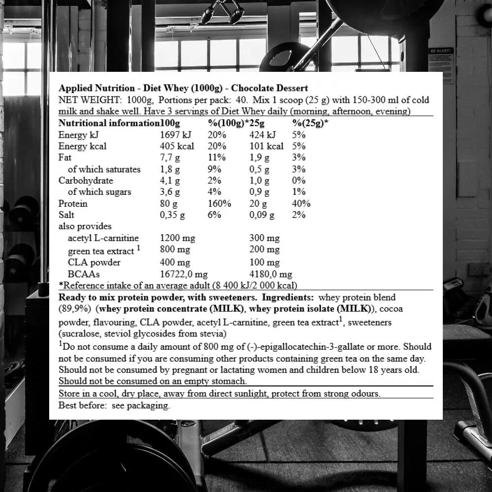 Applied Nutrition Diet Whey (1000g) Chocolate Dessert - Eiwitten - Wei-eiwit Mix 3/3