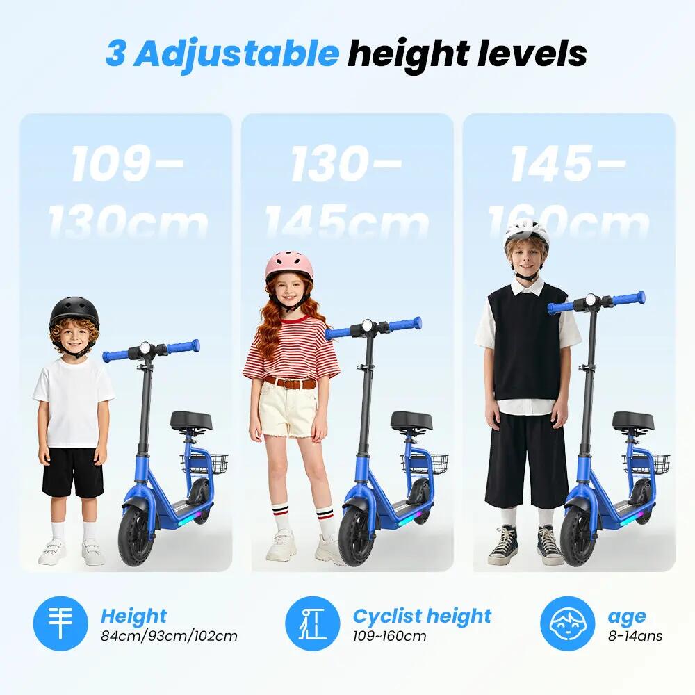 iScooter iK7 trotinete elétrica infantil 20 km/h, assento, cesto e aplicação 9/12